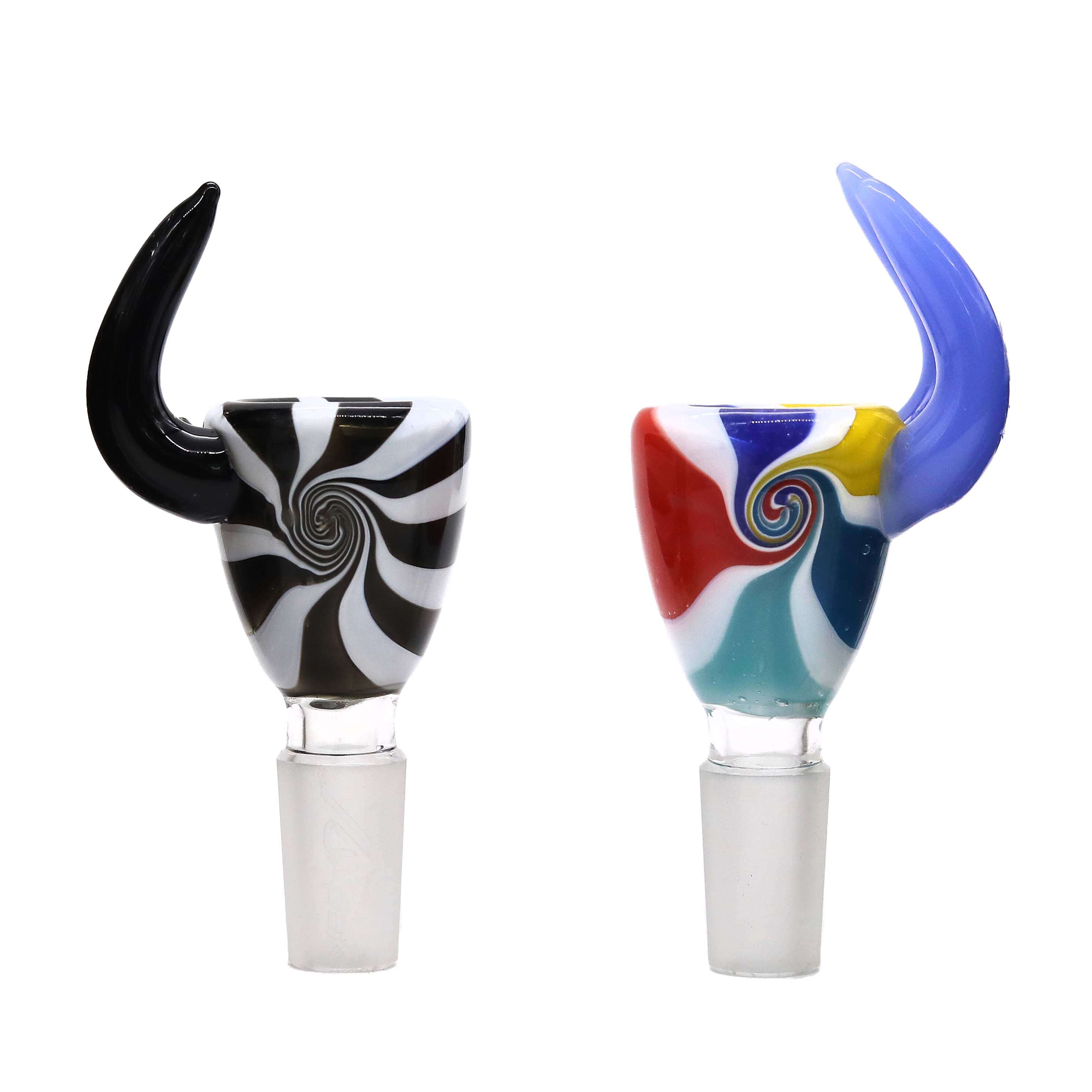 Apex Calcite Bowl With Wigwag Body And Double Horn (BD-300) | 14mm | Male | Assorted Colors product image